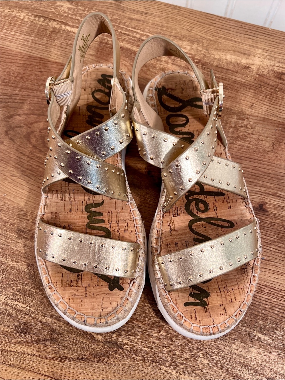 Sam Edelman Gold Studded Crisscross Espadrille Sandals
